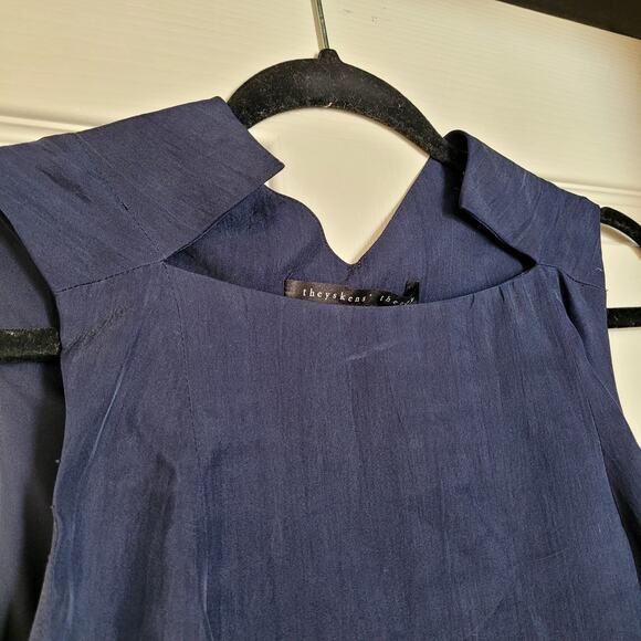 Theyskens Theory Silk Dress Navy Blue Maxi Unique Neckline - Picture 3 of 9